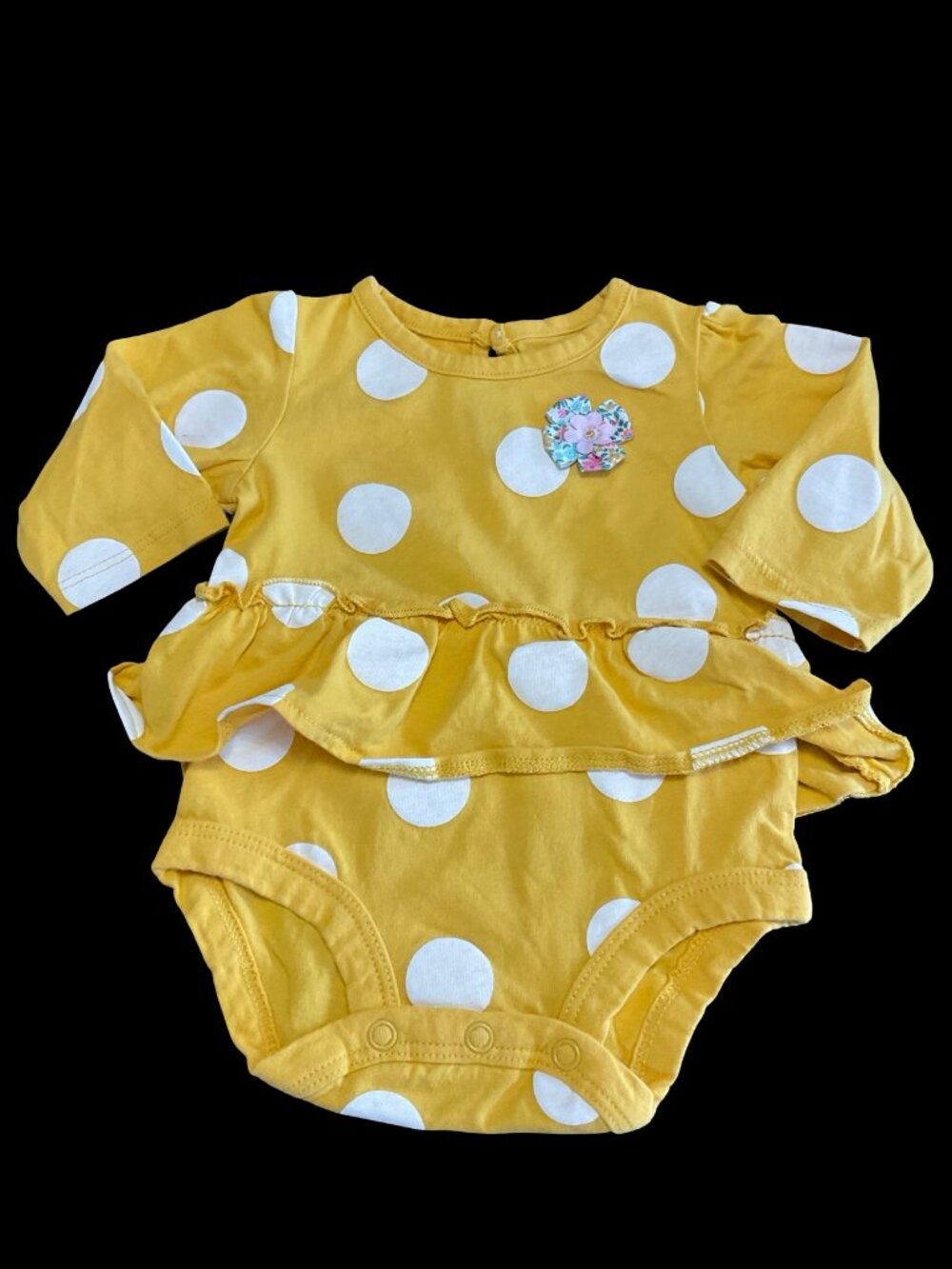 👣 10/$25 - Yellow/White Long Sleeve Onesie w/ Waist Ruffle